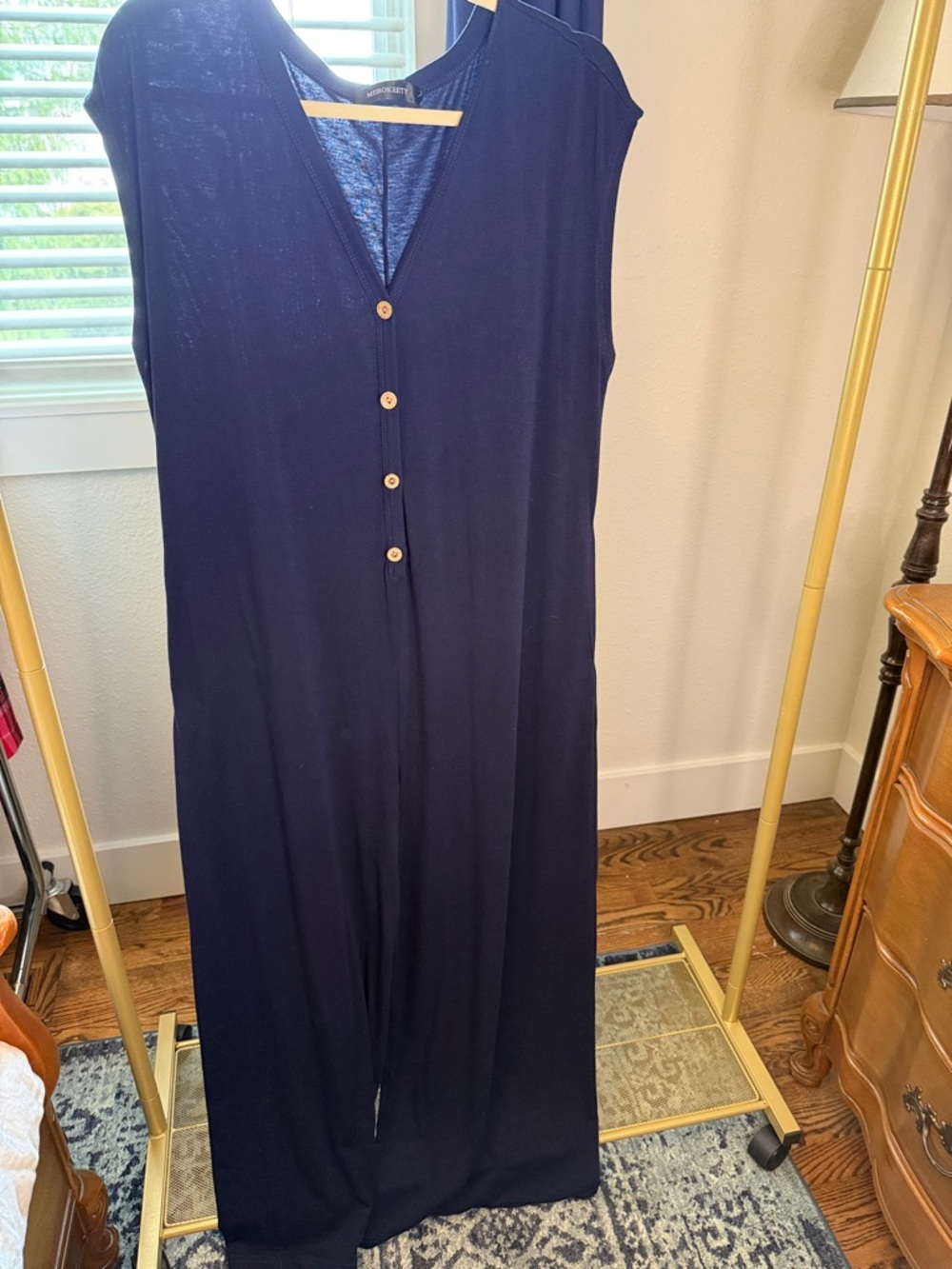 Navy Sleeveless Button-Front Jumpsuit